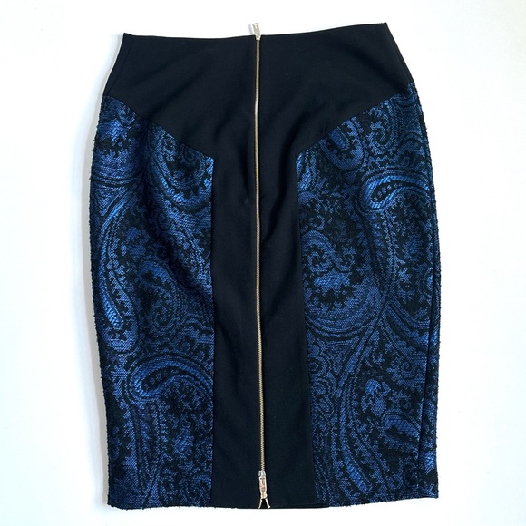 Ted Baker Carron Jacquard Wool Blend Midi Pencil Skirt Size 5 Blue & Black - Picture 10 of 17